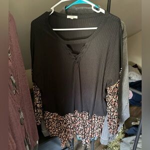 Black blouse with lace/floral design